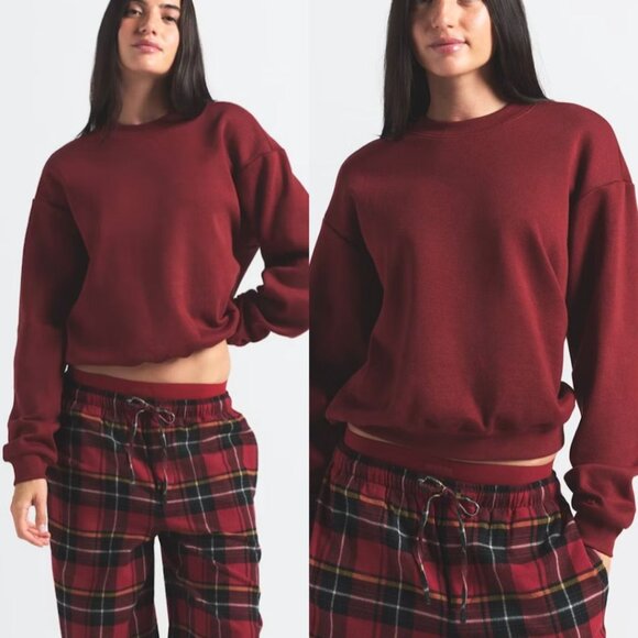 NWT Skims Classic Cotton Crewneck Sweatshirt in Merlot - Picture 1 of 1